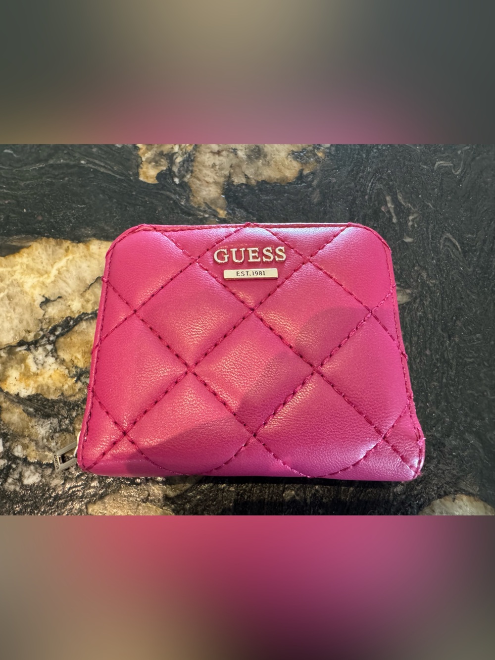 GUESS Hot Pink Quilted Zip-Around Wallet
